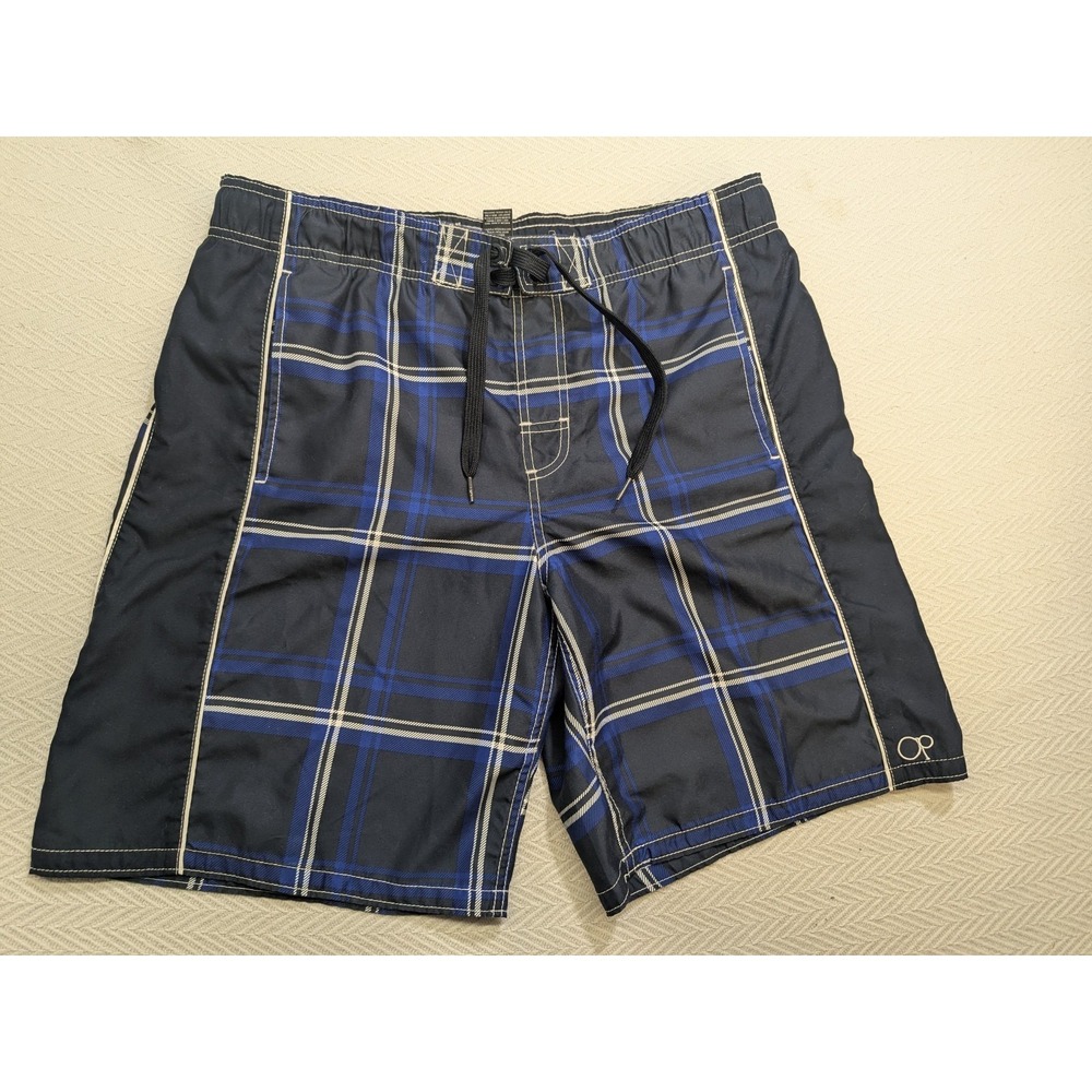 Ocean Pacific OP Board Shorts Mens M 32-34 Navy Blue Plaid Swim Trunks Mesh